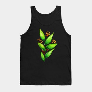 Abstract Watercolor Green Plant With Orange Berries Tank Top